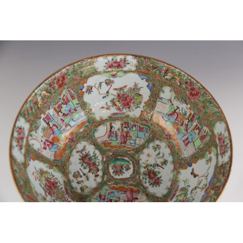 435 - A large Chinese porcelain Canton centre bowl, 19th century, the tapered circular bowl extensively de... 