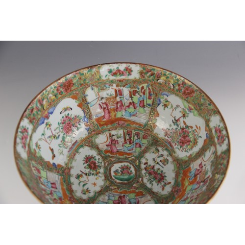 435 - A large Chinese porcelain Canton centre bowl, 19th century, the tapered circular bowl extensively de... 