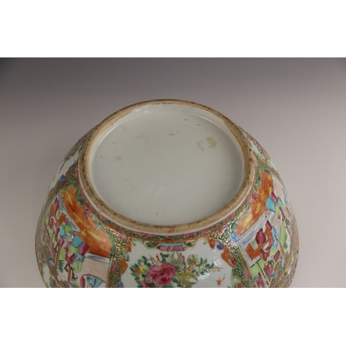 435 - A large Chinese porcelain Canton centre bowl, 19th century, the tapered circular bowl extensively de... 