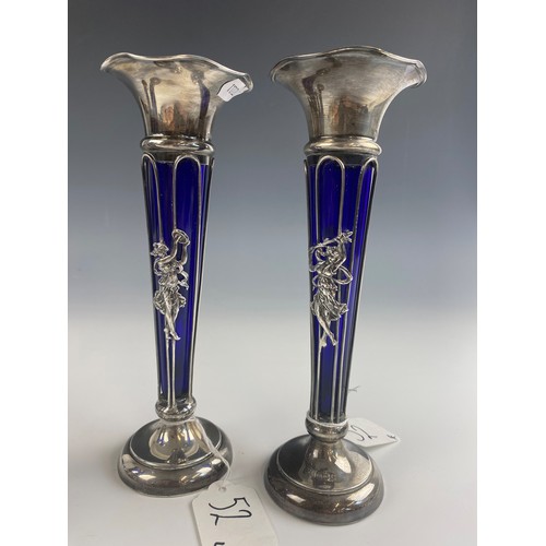 52 - A pair of Edwardian silver posy vases, Thomas Bradbury and Sons Ltd, Birmingham 1906, the flared rim... 