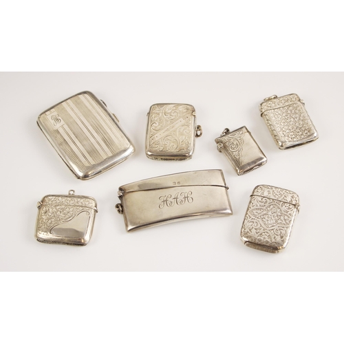 17 - A selection of silver vesta cases and cigarette cases, including a George V vesta case, Wilmot Manuf... 