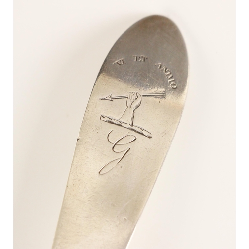 35 - A George III Scottish silver Old English pattern serving spoon, David Marshall, Edinburgh 1791, with... 