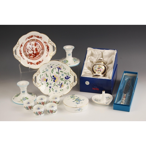 437 - A collection of boxed Coalport porcelain comprising: five napkin rings and a cake knife in the 'Ming... 