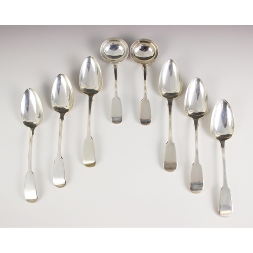 45 - A set of six William IV silver fiddle pattern serving spoons, Charles Taylor & Son, London 1836, 22c... 