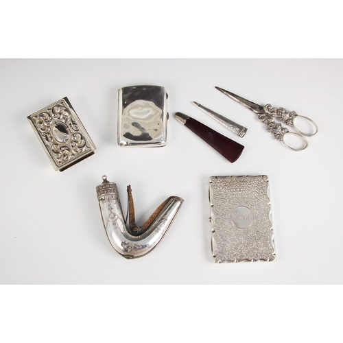 46 - A selection of silver and silver coloured items, comprising a Victorian silver card case, Deakin & F... 