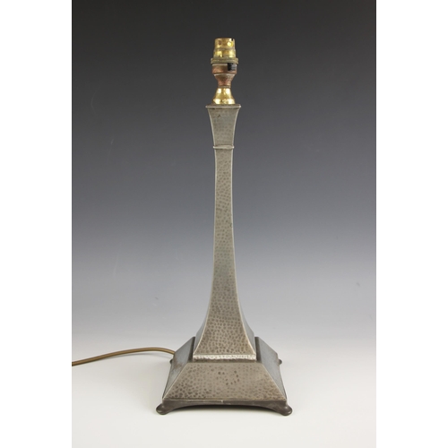 530 - A 'Best English Pewter' Arts & Crafts style 'Hand Hammered' lamp base, of tapering square section wi... 