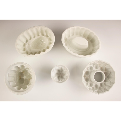 545 - Five jelly moulds, 19th century and later, to include an artichoke example by Shelley, a further She... 