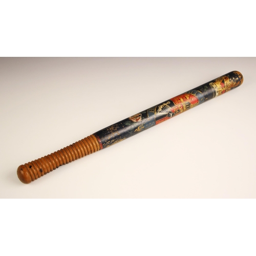 627 - A George IV police truncheon, early 19th century, polychrome painted with the Royal Coat of Arms and... 