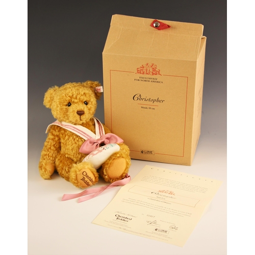 646 - A boxed limited edition Steiff 'Christopher' bear', numbered 1027 of 2000, with certificate, 33cm hi... 