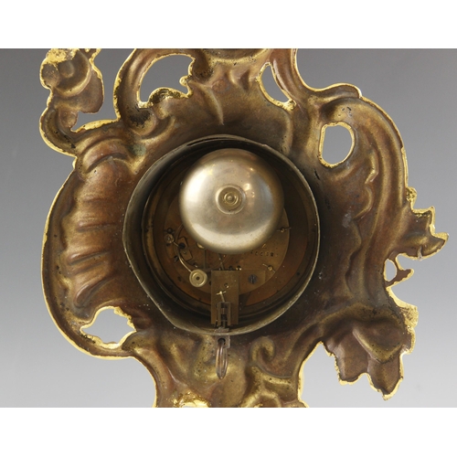 690 - A Louis VXI style ormolu cased wall clock, late 19th century, the rococo style case cast with a cher... 