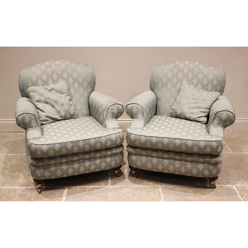 796 - A 19th century style three piece lounge suite, late 20th/early 21st century, in sage green leaf patt... 