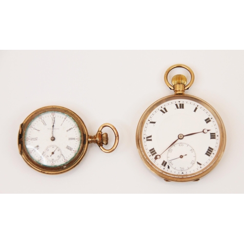 91 - A 9ct yellow gold open faced pocket watch, the circular enamel white dial with roman numerals and su... 