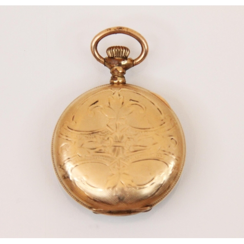 91 - A 9ct yellow gold open faced pocket watch, the circular enamel white dial with roman numerals and su... 