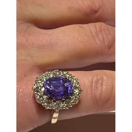 160 - A mid 20th century certified colour change sapphire cluster, the oval cut sapphire (stated as 4.62 c... 