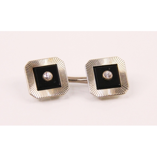 161 - A cased set of Art Deco style diamond and onyx dress studs and cufflinks, comprising two pairs of cu... 