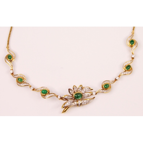 163 - A 20th century emerald and diamond necklace with detachable brooch, the central detachable brooch de... 