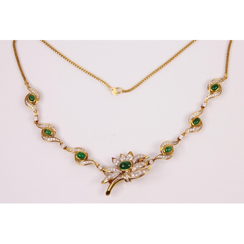 163 - A 20th century emerald and diamond necklace with detachable brooch, the central detachable brooch de... 