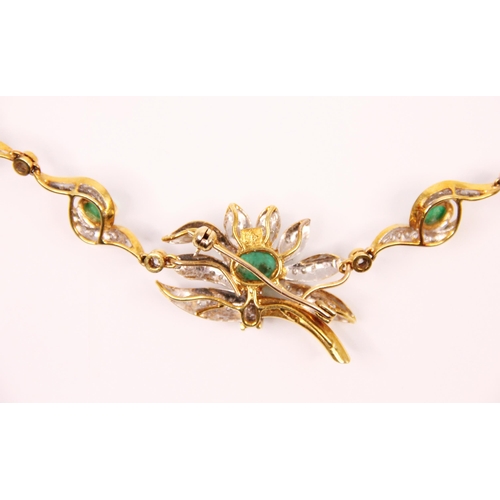 163 - A 20th century emerald and diamond necklace with detachable brooch, the central detachable brooch de... 