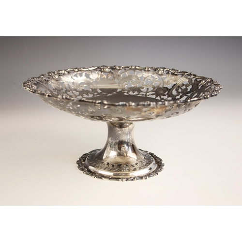 3 - An Edwardian silver pedestal dish, Charles Stuart Harris, London 1903, the cast scrolling foliate bo... 