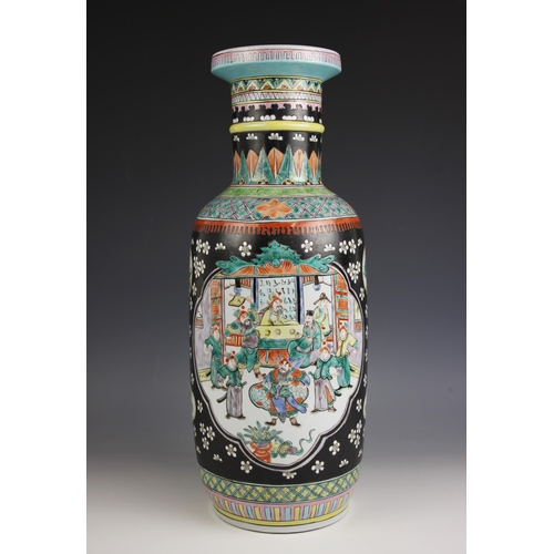 347 - A Chinese porcelain famille verte baluster vase, Kangxi six-character mark, the body of the vase dec... 