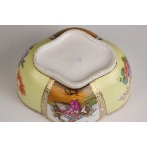 424 - A German porcelain bowl and cover, late 19th century or early 20th century, of lobed form, decorated... 