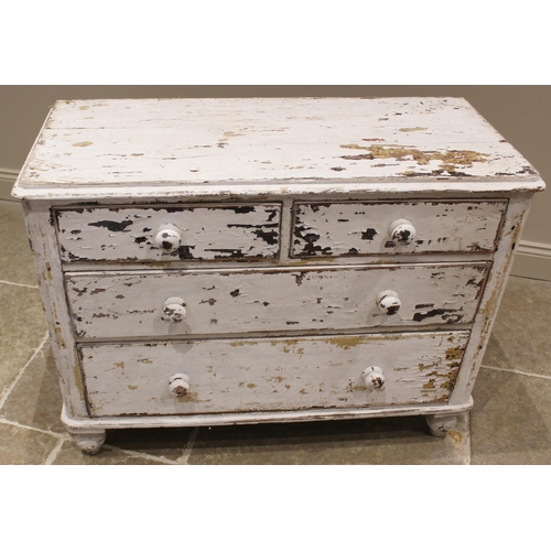 768 - A Victorian painted pine chest of drawers, the rectangular moulded top over two short and two gradua... 