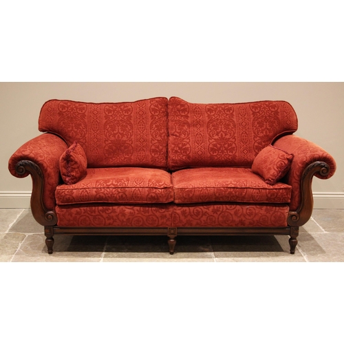 774 - An Empire style four piece lounge suite, late 20th/early 21st century, in red foliate fabric, compri... 