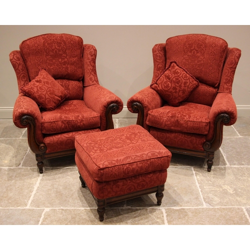 774 - An Empire style four piece lounge suite, late 20th/early 21st century, in red foliate fabric, compri... 