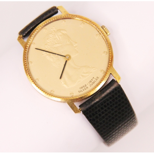 86 - A Mappin & Webb 18ct gold commemorative wristwatch, celebrating the silver jubilee of HM Queen Eliza... 