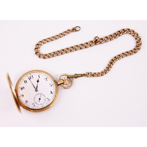 88 - A 9ct yellow gold full hunter pocket watch, the circular white enamel dial with Arabic numerals with... 