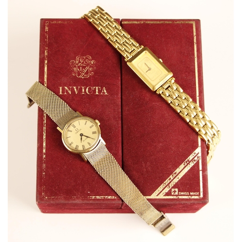 90 - An Invicta ladies yellow metal wristwatch, the rectangular Swiss bank corporation fine gold 999.9 in... 