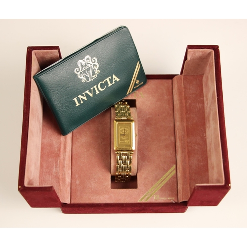 90 - An Invicta ladies yellow metal wristwatch, the rectangular Swiss bank corporation fine gold 999.9 in... 