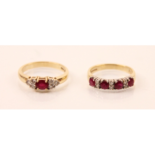 138 - A red stone and diamond ring, the four round cut red stones interspersed with diamonds within a whit... 