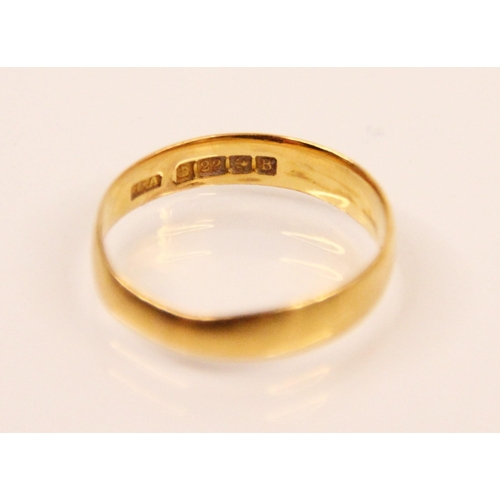 180 - A 22ct yellow gold wedding band, sponsors mark 'H.A' Birmingham possibly 1926, ring size L, 1.8gms