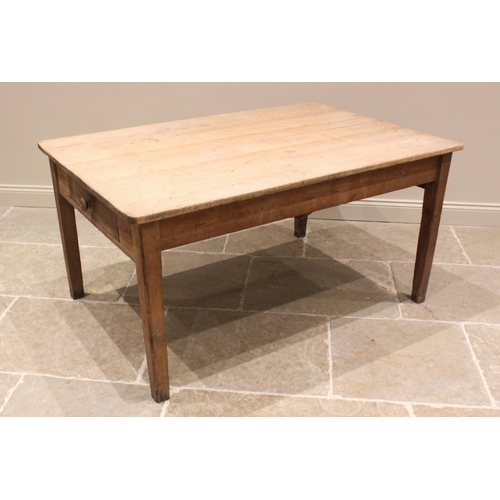 760 - A Victorian pine scrub top country kitchen/scullery table, the rectangular plank top with rounded co... 