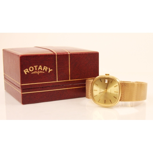 93 - A 9ct yellow gold Gentlemans Rotary wristwatch, the square champagne coloured dial with baton marker... 