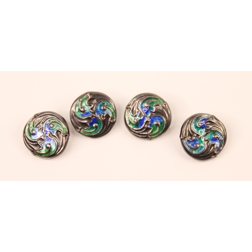 98 - A set of four Edwardian Arts and Crafts  silver and enamel buttons, William Hair Haseler, Birmingham... 