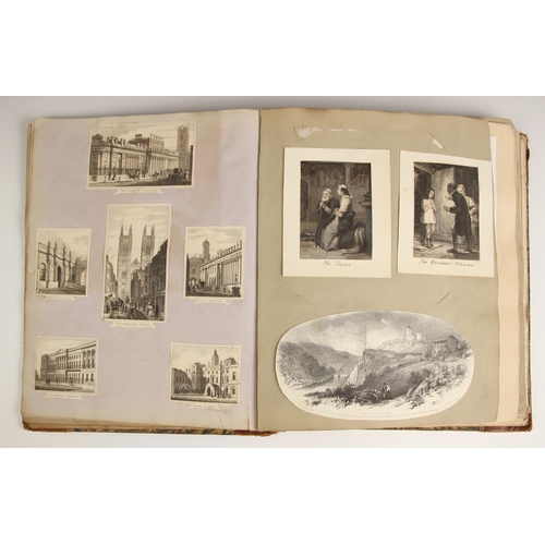 242 - A scrap book, 19th century, containing
topographical and figural studies, the majority engraved, som... 