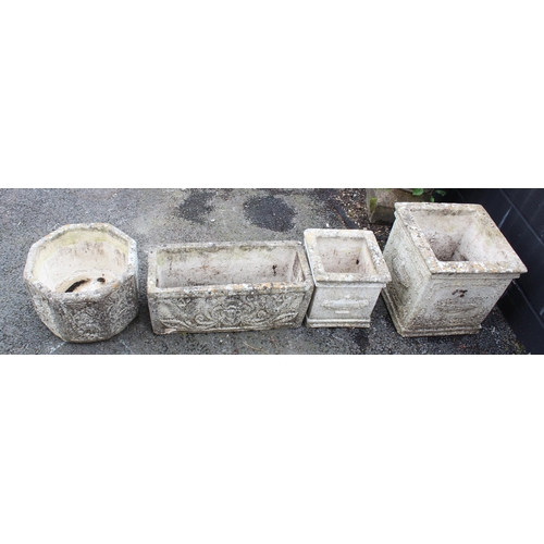 811 - Four assorted reconstituted stone planters, to include; two graduated cubic form planters, 40cm and ... 