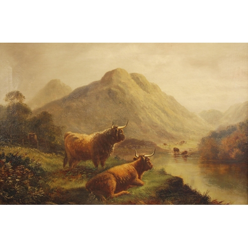 305 - W. J Crampton (English school, late 19th century/early 20th century),  
Highland cattle by a river, ... 