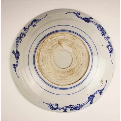 361 - A Japanese porcelain blue and white charger, Meiji period (1868-1912) of shallow circular form and c... 