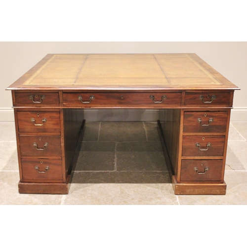 780 - A 19th century mahogany partners desk, the rectangular moulded top inset with a later gilt tooled sk... 