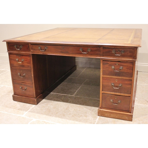 780 - A 19th century mahogany partners desk, the rectangular moulded top inset with a later gilt tooled sk... 