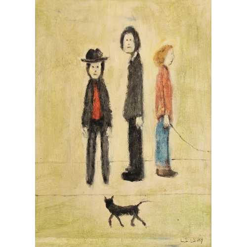 318 - After Laurence Stephen Lowry, RBA, RA, (British, 1887-1976),  
'Three Men And A Cat', a late 20th ce... 