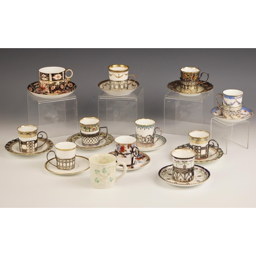34 - A selection of silver mounted coffee cans, to include a silver mounted Shelly coffee can and saucer,... 