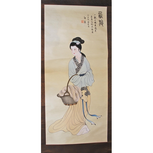 344 - Chinese School (20th century), 
Watercolour on paper scroll painting, 
Full length portrait of a lad... 