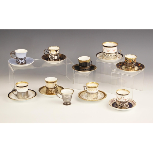 36A - A selection of silver mounted coffee cans and saucers, to include; silver mounted Aynsley coffee can... 