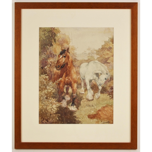 288 - Charles Frederick Tunnicliffe R.A. (British, 1901-1979),  
Cart horses among trees,   
Watercolour o... 