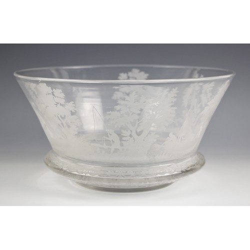 508A - A glass bowl of large proportions, late 19th or early 20th century, of conical form with annular bas... 