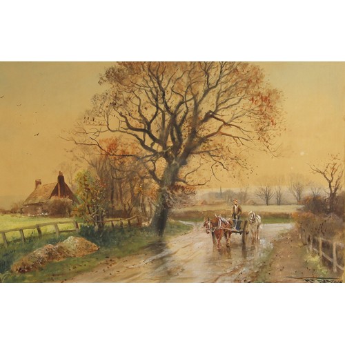 295 - H. C. Fox (British, 1855-1929),  
A horse and trap on a country lane at sunset,  
Watercolour on pap... 